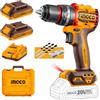 Ingco Cidli20668e Trapano Avvitatore a Percussione a Batteria 20 V Brushless 66 nm Compact con 2 Batterie 2 ah e Valigetta