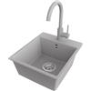 PRIMAGRAN Lavandino da Cucina Grigio 38x44cm, Lavello in Granito a 1 vasca + Rubinetto 32x20cm + Set di accessori, Lavabo da Cucina Incasso al Mobile 40cm - Riga Easy S015