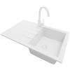PRIMAGRAN Lavandino da Cucina Tutto Bianco 78x50cm, Lavello in Granito a 1 vasca + Rubinetto 32x20cm + Set di accessori, Lavabo da Cucina Incasso al Mobile 45cm - Milano S074