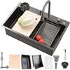 YINXSLO Lavello Cucina 1 Vasca 66 x 50 cm, Grigio Scuro Lavello in Acciaio Inox Lavello Cucina Multifunzionale in Stile Contemporaneo Con set completo di accessori Adatto per bar, balcone, cucina (66 * 50cm)