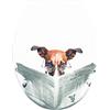BM 7100 Tavoletta Copriwater Sedile WC Universale Coperchio Toilet Seat Bagno Termoindurente Decorato Motivo Cane Legge Giornale, Fissaggio dal Basso Cerniere Incluse