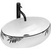 Rea - Lavabo Da Appoggio Shila Lavandino Bagno 465 X 310 X 150 mm Ceramica (Bianco/Nero)