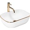 Rea - Lavabo Da Appoggio Belinda Gold Edge Lavabo Bagno 465 X 330 X 135 mm Ceramica (Bianco/Oro)
