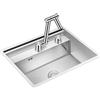 TimoJojo Lavello da cucina in acciaio inossidabile 304 con rubinetto girevole pieghevole, moderno lavello a vasca singola per installazione a goccia o sottopiano (58 x 45 cm)