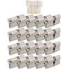 GERCAR Pro 20 cilindri di chiusura 45/45, con chiusura simultanea, set da 20 cilindri profilati, con 100 chiavi, serratura a cilindro da 90 mm, lunghezza: 90 mm, A:45 B:45, ottone opaco massiccio