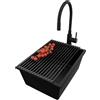 PRIMAGRAN Lavandino da Cucina Tutto Nero 36x47cm, Lavello in Granito a 1 vasca + Rubinetto 40x38cm + Set di accessori, Lavabo da Cucina Incasso al Mobile 40cm - London Slim S082