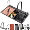 Generic Lavello da cascata nero, Display digitale a LED Lavello Cucina 1 Vasca in Acciaio Inox 65x50cm, lavandino del bar multifunzionale Con Manopole di controllo, sifone e Set di Drenaggio, e vari accessor