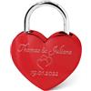 GRAVURZEILE Lucchetto a forma di cuore con incisione, lucchetto personalizzato in oro con chiave a cuore, personalizzato con nome e data, idea regalo per San Valentino, regalo per lui e per lei, rosso