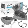 Instalguru Lavandino da Camera Lavabo Commerciale Industriale Profondo Esterno Giardino Garage Lavanderia 60 x 34 x 21 cm Grigio con Ripiano Miscelatore Doccetta Estraibile Polipropyleno