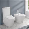 Inbagno Coppia Sanitari Filomuro Monoblocco Rimless Con Design Moderno In Ceramica Bianco Lucida Linea Tygo, Completa Di Sedile Soft-Close