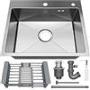 STANEW Lavello Cucina in Acciaio Inox 55 x 45cm,con Dispenser sapone, Lavello da Incasso A 1 Vasca,con Troppopieno e Sifone,Argento