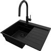 PRIMAGRAN Lavandino da Cucina Tutto Nero 62x50cm, Lavello in Granito a 1 vasca + Rubinetto 40x20cm + Set di accessori, Lavabo da Cucina Incasso al Mobile 40cm - Sydney Ergo S064