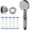 Generic Soffione doccia filtrato ad alta pressione, 5 modalità, soffione doccia filtrato con palmare, con 5 filtri extra, lavaggio elettrico integrato per acqua dura (1 set-grigio)
