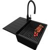 PRIMAGRAN Lavandino Angolare Tutto Nero 62x50cm, Lavello in Granito a 1 vasca + Rubinetto 40x38cm + Set di accessori, Lavabo da Cucina Incasso al Mobile 45cm - Copenhagen S244