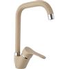 Generico Miscelatore Cucina a Canna Alta Girevole, Rubinetto Monocomando in Granito Color Sabbia/Avena, Design Moderno, Finitura Effetto Pietra con Inserti Cromati