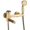 LAKKOAKOAA Rubinetto Vasca Da Bagno Miscelatore Vasca Da Bagno Antico Vintage Stile Ottone Monocomando, Rubinetto Doccia Da Muro Con Doccetta E Flessibile Doccia Da 1,5 M, Bronzo