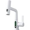 Jayruit Intelligent Dig-ital Display Rubinetto Cucina Girevole 360° Estraibile Rubinetto Del Lavabo Controllo Della Temperatura Beccuccio Cascata Bianco