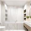 ISOISL Parete divisoria per vasca da bagno in plastica, doccia per vasca da bagno, resistente alle schegge, 100x140 cm, 2 pezzi pieghevoli, telaio in alluminio bianco, montaggio a sinistra/destra, con