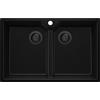 PRIMAGRAN Lavello da Cucina Tutto Nero 78x50cm, Lavandino in Granito a 2 vasche + Sifone Classico, Lavabo da Cucina Incasso al Mobile 80cm - Madrid Twin S006