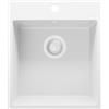 PRIMAGRAN Lavello da Cucina Tutto Bianco 43x50cm, Lavandino in Granito a 1 vasca + Sifone Classico, Lavabo da Cucina Incasso al Mobile 45cm - Riga S132