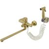 ZYCDP Rubinetto da Cucina a Muro con Doccetta, Rubinetto per Cucina in Acciaio Inox Rubinetto Lavello Cucina Monocomando Con Ugello Da 230 Mm Oro Spazzolato
