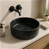 Norbe | TEIDE | Lavabo 40 cm diam. in Ceramica tondo | Lavandino Bagno Forma Rotonda diametro 40 cm x 40 cm (Marmo Nero)