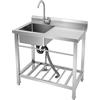 Madelynn Lavello da cucina indipendente in acciaio inox, capacità di carico 100 kg, 1 lavello in acciaio inox con rubinetto girevole a 360° e tubo di scarico, per bagno, fattorie