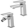 Inbagno Set rubinetti miscelatori lavabo e bidet cromati, scarico click clack incluso, serie Kubo (Set Lavabo e Bidet)
