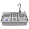 Kanbihao Set di lavelli in acciaio inox, 78 x 48 cm, silenzioso, in argento, con foro per troppopieno, porta coltelli e cestino per attrezzi per la pulizia di case, cucine, ristoranti, caffetterie, bar, hotel