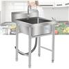 OUFUAMY Lavello da ristorazione da 50/60 cm, in acciaio inox 304, lavello da cucina per lavanderia, garage, interni ed esterni