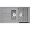 PRIMAGRAN Lavello da Cucina Grigio 90x50cm, Lavandino in Granito a 1,5 vasche + Set di accessori, Lavabo da Cucina Incasso al Mobile 60cm - Copenhagen Duo S039