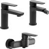 Inbagno Set miscelatori lavabo bidet e doccia esterno nero opaco in ottone, piletta di scarico inclusa, serie ERIKA