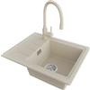 PRIMAGRAN Lavandino da Cucina Beige 55x44cm, Lavello in Granito a 1 vasca + Rubinetto 38x14cm + Set di accessori, Lavabo da Cucina Incasso al Mobile 45cm - Copenhagen Easy S033
