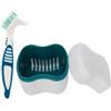 SagaSave Custodia per protesi e kit di spazzole, contenitore da bagno per dentiera con filtro per denti finti [verde scuro]