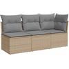vidaXL Divano da Giardino con Cuscini a 3 Posti Beige in Polyrattan