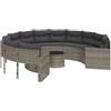 vidaXL Divano da Giardino Tavolo e Cuscini Circolare Grigio Polyrattan, Divano da Giardino con Cuscini, Divano da Patio, Divano da Giardino in polyrattan