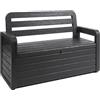 Toomax Foreverspring cassapanca da 270 litri con seduta per 2 persone, 132.5x58x89h cm panca da giardino effetto legno antracite in plastica resistente, resistente ai raggi UV, per esterni