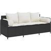 vidaXL Divano da Giardino a 3 Posti con Cuscini Nero in Polyrattan, Divano da Esterno, mobili da Giardino, mobili da Giardino