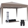 BRICOZONE Gazebo Pieghevole 3 x 3 M Idrorepellente con Struttura in Acciaio Copertura 160 gr/m² e 4 Sacche per Pesi Sacca di Trasporto Chiusura a Fisarmonica per Giardino Campeggio Fiere (Tortora)