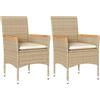 vidaXL Sedie da Giardino con Cuscini 2 pz Beige in Polyrattan