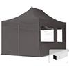 TOOLPORT Gazebo Pieghevole Giardino 3x4,5m - 4 laterali (finestre panoramiche) Telo 700N Poliestere idrorepellente Padiglione Mercati Sagre grigio