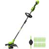 Greenworks 24V Tagliabordi a batteria, larghezza di taglio 33 cm, testa del motore rotante e inclinabile di 90°, con bobina di cavo e 20 lame in plastica, senza batteria né caricabatterie