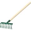 KADAX Rastrello Piccolo in Metallo Con Manico in Legno - Scopa per Fogliame, Giardino - 8 Denti, Verde