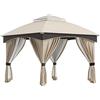 Outsunny Gazebo da Giardino 3x3 m in Acciaio con doppio Tettuccio, Reti e Tende Incluse, Beige e Caffè