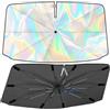 HUOGEE Parasole per parabrezza dell'auto, 80 x 140 cm, con impugnatura antigraffio a 360°, protezione solare per auto, protezione dai raggi UV, con effetto stellato iridescente (arcobaleno)