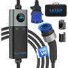 iLa Tech Mobile Wallbox Tipo 2 7kW con CEE Spina, EV Caricatore 32A Monofase con 5 Metri Cavo Ricarica Auto Elettrica, Corrente Regolabile, LCD Display, IP66, Supporto&Borsa Trasporto