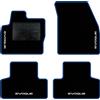 QUEMAR Tappetini Auto compatibili con Range Rover Evoque I 2011-2019/ Kit Tappeti Moquette e Gomma su Misura (Set 2 Anteriori +2 Posteriori)/ Ricami e Colori Personalizzati (Bordo Blu, 4 Ricami)