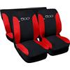 Rebeca Shop 500_Hybrid- Copri-sedili Auto Compatibili 500 Hybrid 2021 | Set Coprisedili Anteriori e Posteriori | Logo Ricamato | Airbag Compatibili | Accessori Interni (Nero/Rosso)