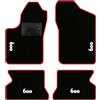 QUEMAR Kit Tappetini Auto per Fiat 600 1998-2010, Bordo Rosso, 4 Ricami