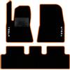 QUEMAR Tappetini Auto compatibili con Tesla Model 3 dal 2017 anche Highland/Kit Tappeti Moquette e Gomma su Misura (Set 2 Anter.+1 Poster.)/Ricami e Colori Personalizzati (Bordo Arancio, 2 Ricami)